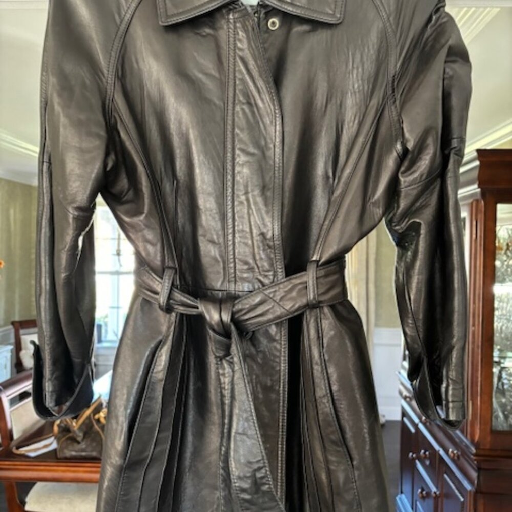 Ladies Black Leather Car Coat